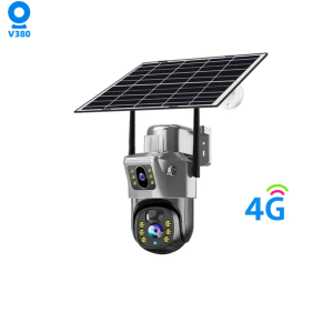 V380 4G Solar Security Camera Dual Lens Solar Powered V380 Pro 4G Camera Waterproof Outdoor PTZ CCTV Camera